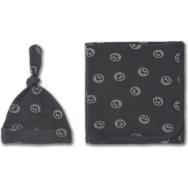 Organic Swaddle Blanket & Hat Set, Happy Face - Swaddles - 3