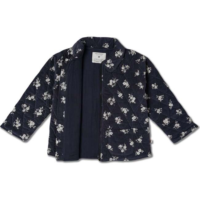 Organic Quilted Corduroy Zipper Jacket, Navy Bloom - Jackets - 3