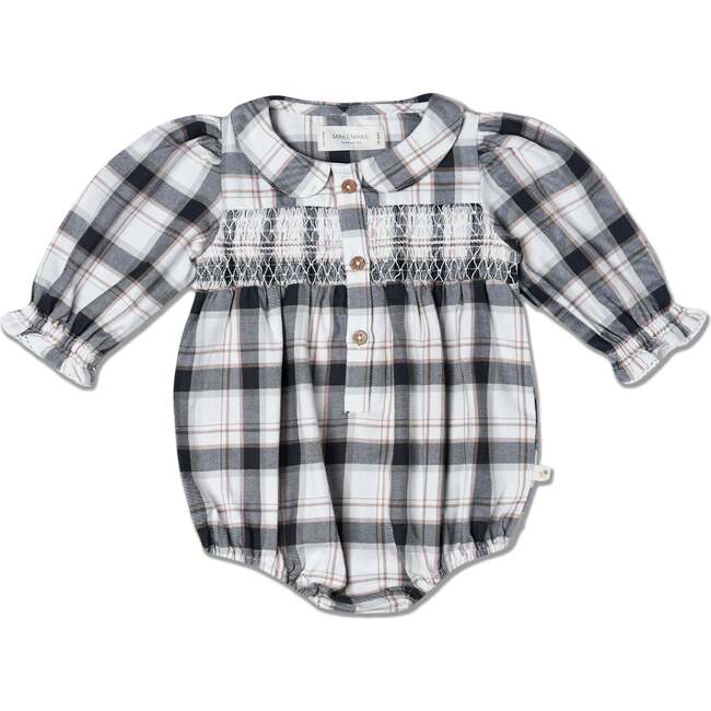 Organic Smocked Bubble Romper, Plaid Checks