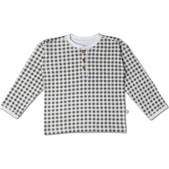 Organic Henley Tee, Olive Gingham