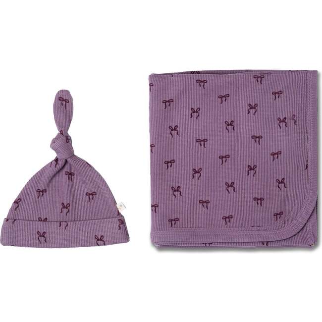 Organic Swaddle Blanket & Hat Set, Bows - Swaddles - 3
