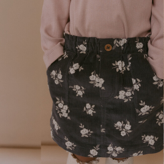 Organic Corduroy Skirt, Navy Bloom - Skirts - 2