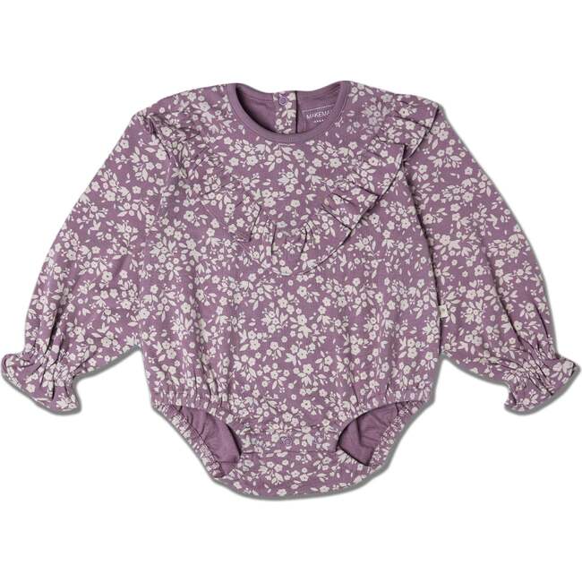 Organic Ruffle Bubble Romper, Thistle