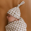 Organic Swaddle Blanket & Hat Set, Olive Gingham - Swaddles - 2