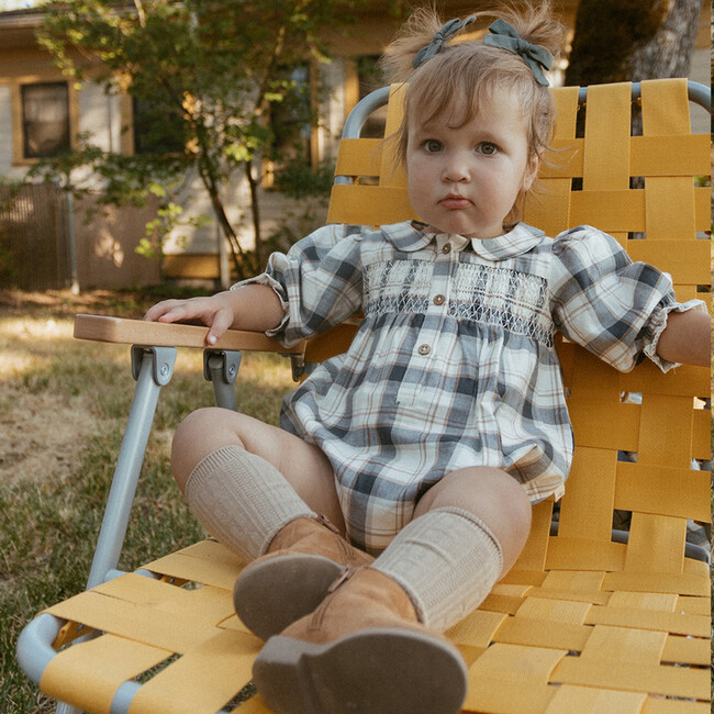 Organic Smocked Bubble Romper, Plaid Checks