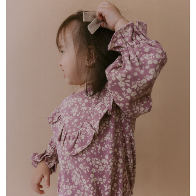 Organic Ruffle Bubble Romper, Thistle - Rompers - 2