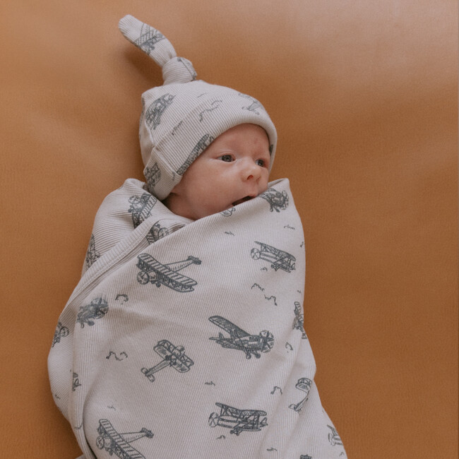 Organic Swaddle Blanket & Hat Set, Airplanes - Swaddles - 2