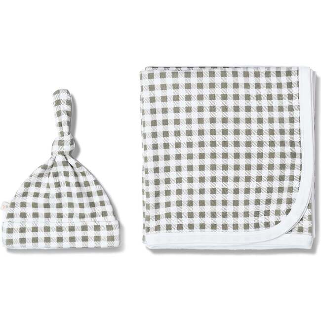 Organic Swaddle Blanket & Hat Set, Olive Gingham - Swaddles - 3