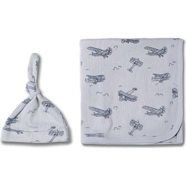 Organic Swaddle Blanket & Hat Set, Airplanes - Swaddles - 3