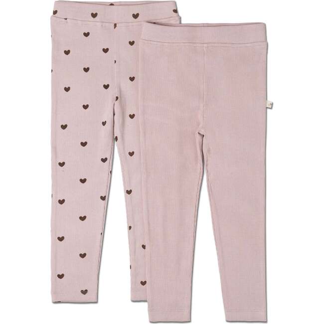 Organic Leggings, Set of 2, Hearts + Dusty Rose