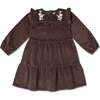Organic Embroidered Corduroy Dress, Dark Brown - Dresses - 1 - thumbnail