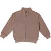 Organic Fleece Zipper Jacket, Taupe - Jackets - 1 - thumbnail