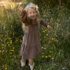 Organic Embroidered Corduroy Dress, Dark Brown - Dresses - 2