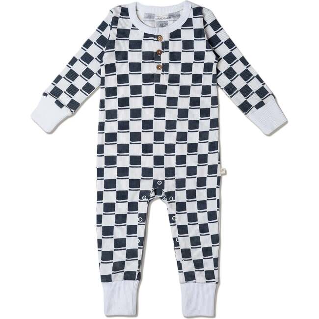 Organic Button Romper, Cabin Checks
