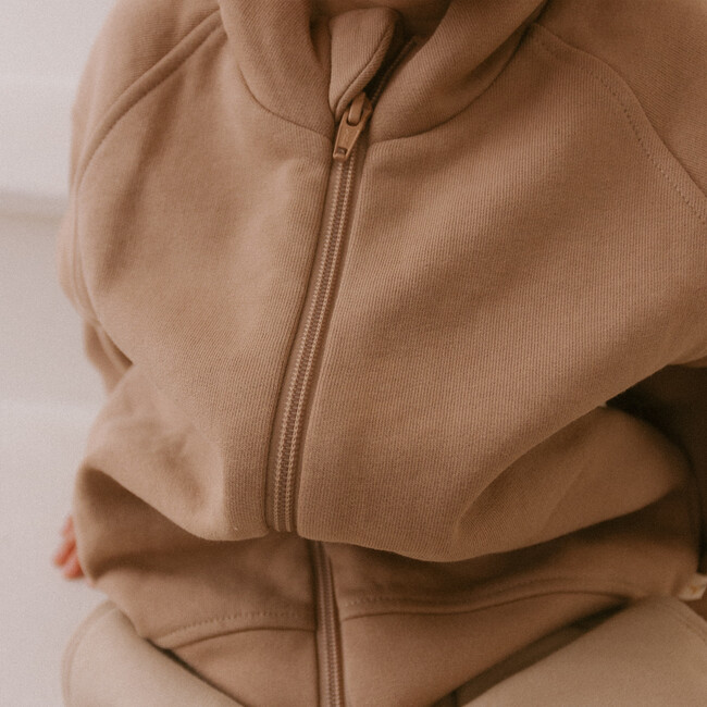Organic Fleece Zipper Jacket, Taupe - Jackets - 2