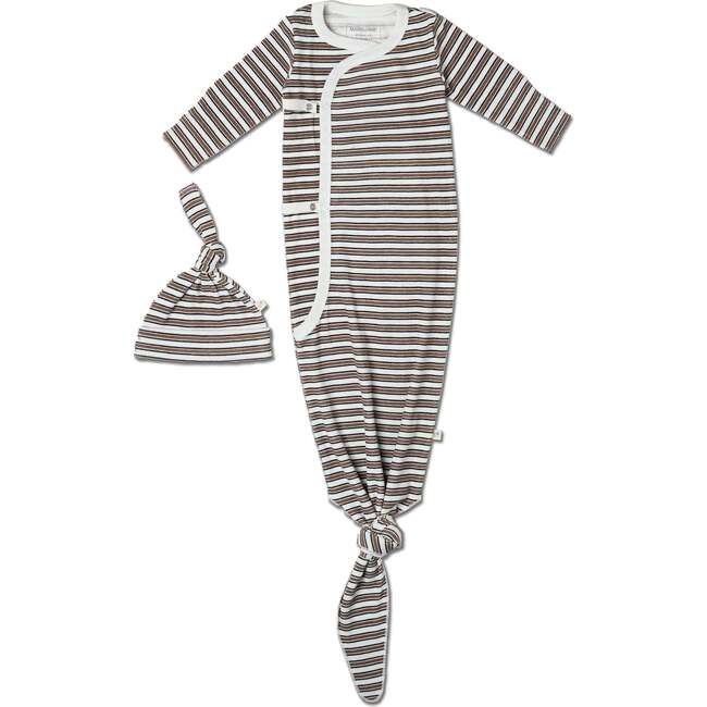 Organic Kimono Knotted Sleep Gown, Brown Stripe