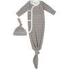 Organic Kimono Knotted Sleep Gown, Brown Stripe - Nightgowns - 1 - thumbnail