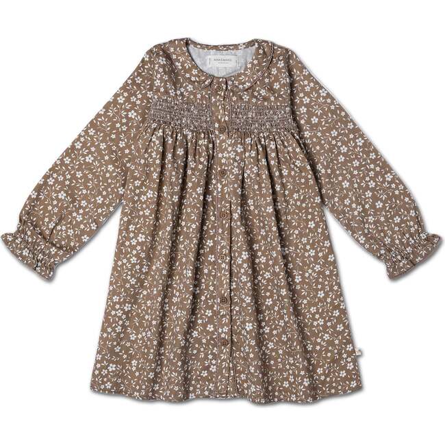 Organic Smocked Button Dress, Harvest