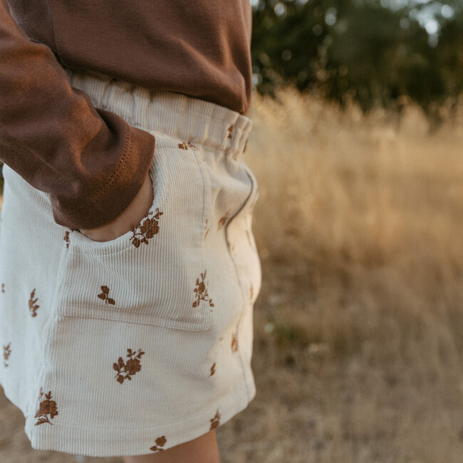Organic Corduroy Skirt, Brown Floral - Skirts - 2