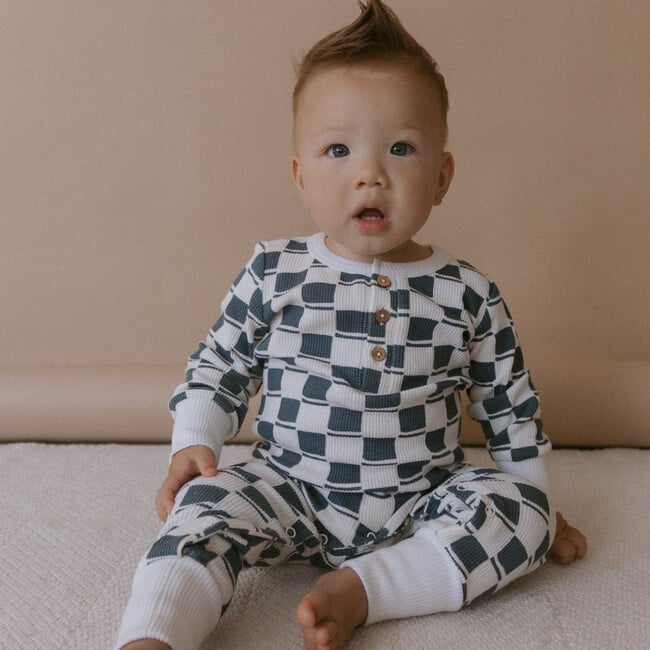 Organic Button Romper, Cabin Checks - Rompers - 2