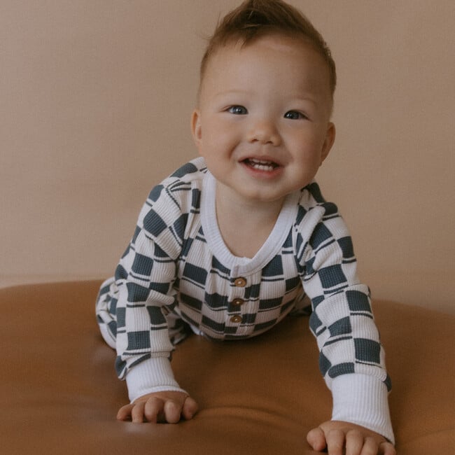 Organic Button Romper, Cabin Checks - Rompers - 3