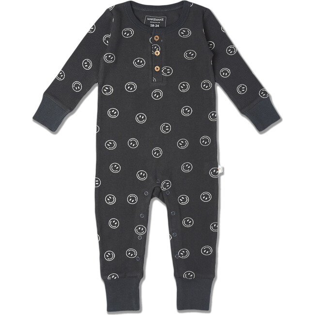 Organic Button Romper, Happy Face