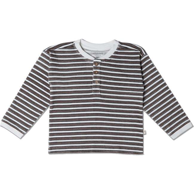 Organic Henley Tee, Brown Stripe