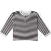 Organic Henley Tee, Brown Stripe - T-Shirts - 1 - thumbnail
