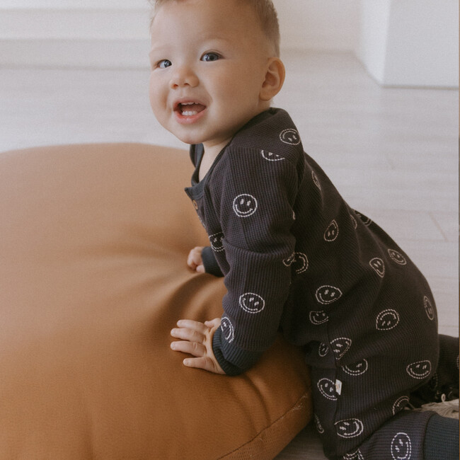 Organic Button Romper, Happy Face - Rompers - 2