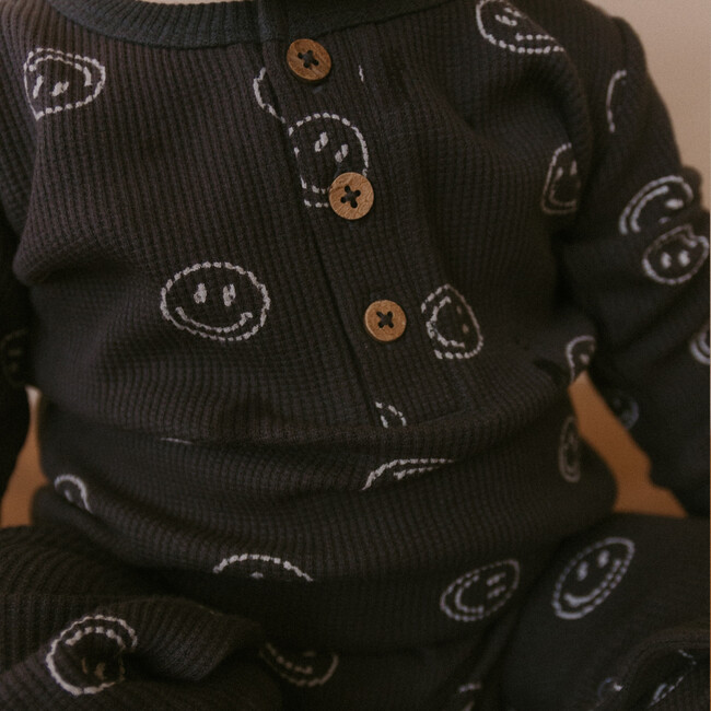 Organic Button Romper, Happy Face - Rompers - 3