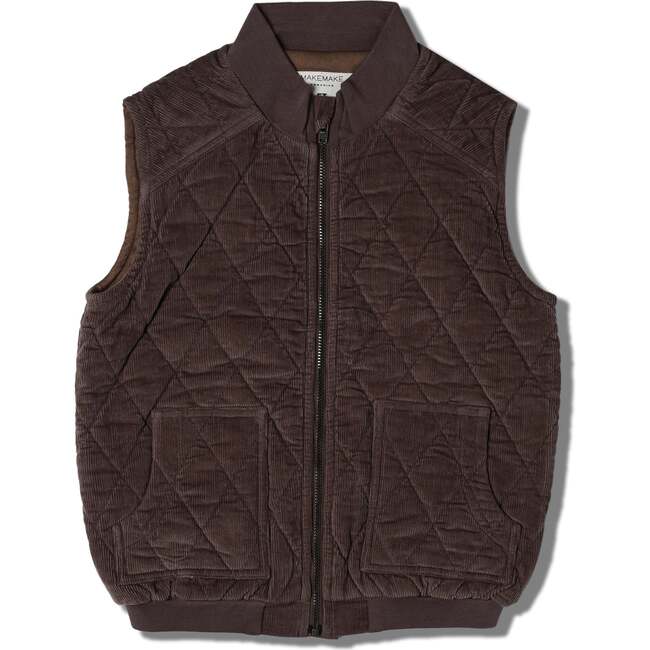 Organic Sleeveless Quilted Corduroy Jacket, Dark Brown