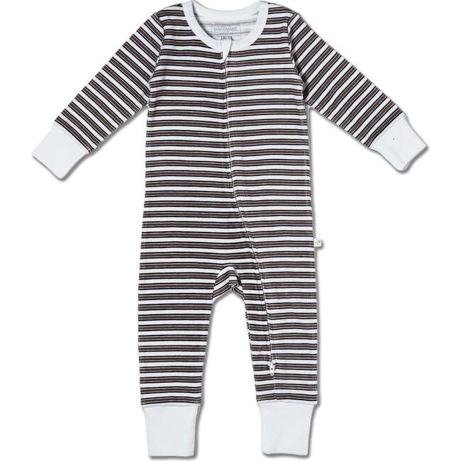 Organic 2-Way Zip Romper, Brown Stripe