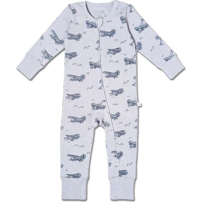 Organic 2-Way Zip Romper, Airplanes