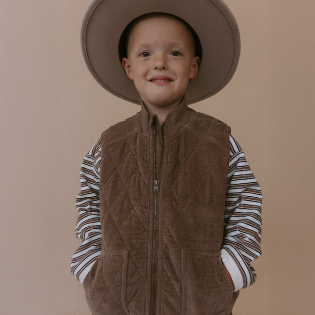 Organic Sleeveless Quilted Corduroy Jacket, Dark Brown - Jackets - 2