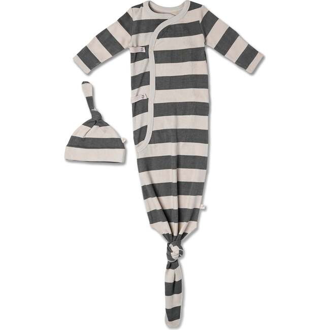 Organic Kimono Knotted Sleep Gown, Bold Stripes