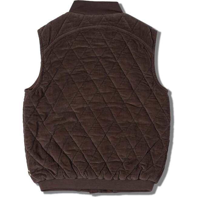 Organic Sleeveless Quilted Corduroy Jacket, Dark Brown - Jackets - 3