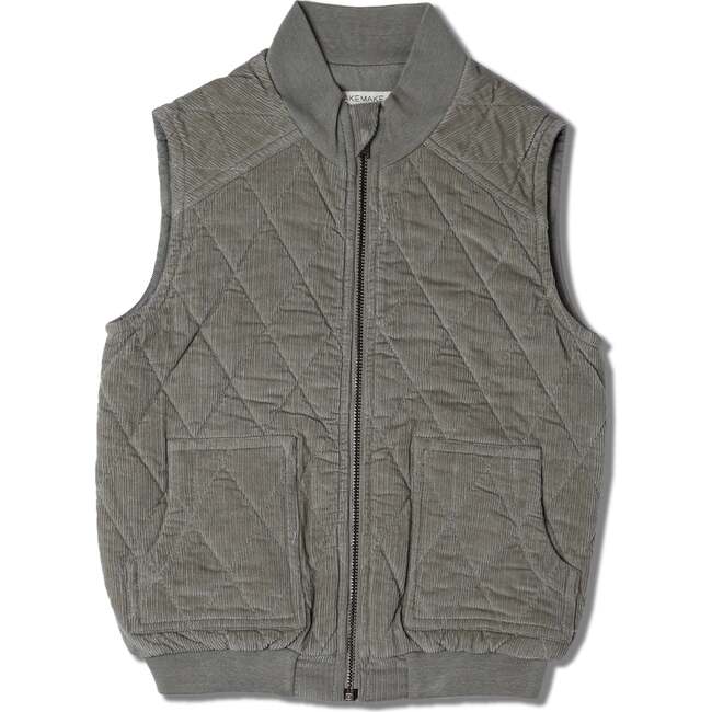 Organic Sleeveless Quilted Corduroy Jacket, Olive