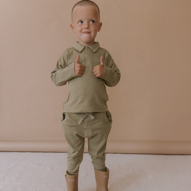 Organic Long Sleeve Polo, Olive - Polo Shirts - 3