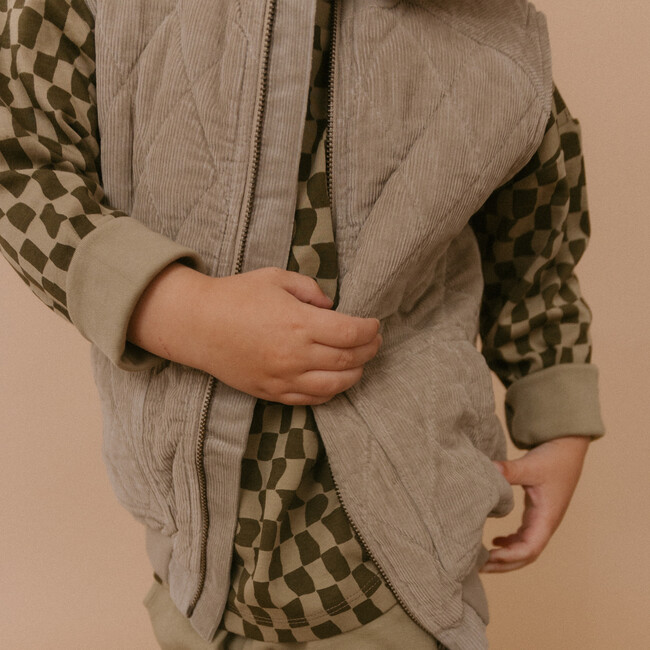 Organic Sleeveless Quilted Corduroy Jacket, Olive - Jackets - 2