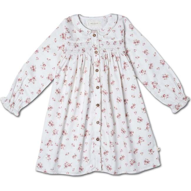 Organic Smocked Button Dress, Rustic Rose