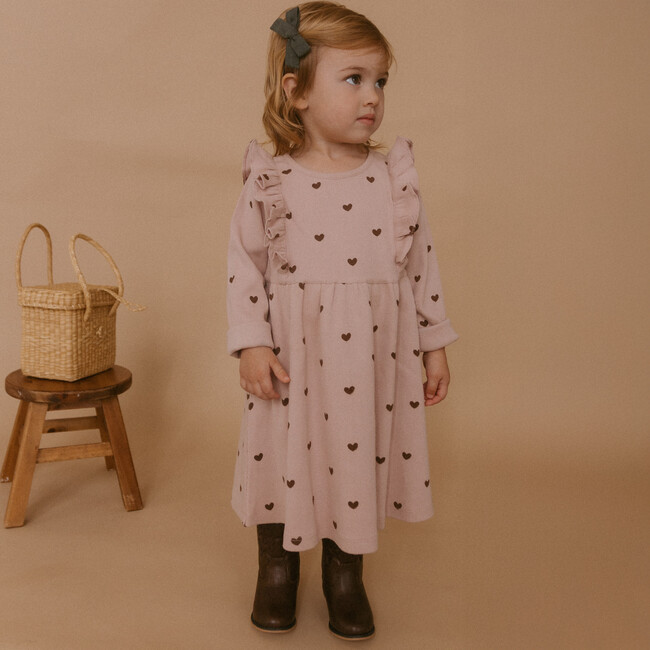 Organic Long Sleeve Ruffle Dress, Hearts - Dresses - 4