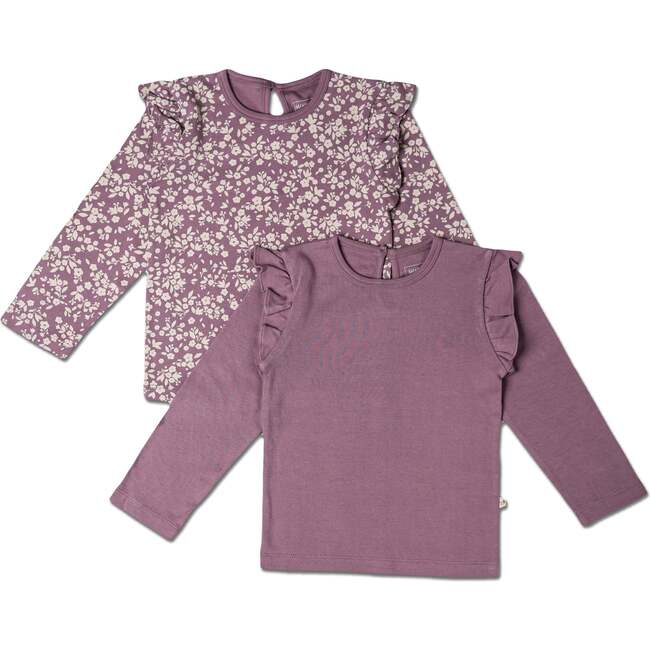 Organic Ruffle Long Sleeve Top Set of 2, Thistle + Berry