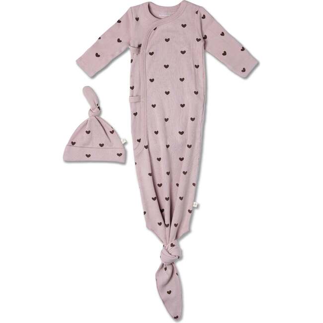 Organic Kimono Knotted Sleep Gown, Hearts