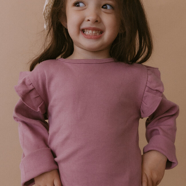 Organic Ruffle Long Sleeve Top Set of 2, Thistle + Berry - Shirts - 2