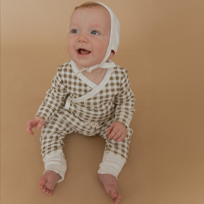 Organic Kimono Onesie & Pants Set, Olive Gingham - Mixed Apparel Set - 2