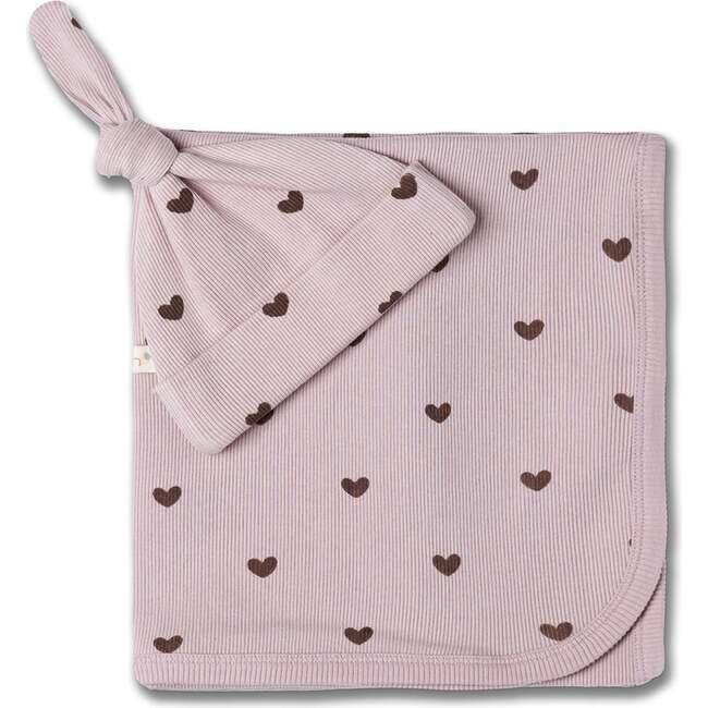 Organic Swaddle Blanket & Hat Set, Hearts