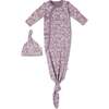 Organic Kimono Knotted Sleep Gown, Thistle - Nightgowns - 1 - thumbnail