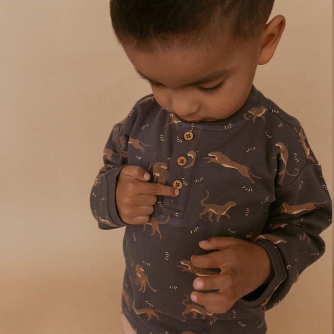 Organic Henley Tee, Leopard - T-Shirts - 2