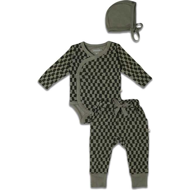 Organic Kimono Onesie & Pants Set, Checker