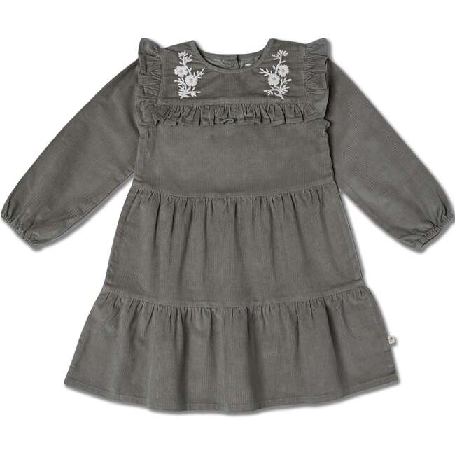 Organic Embroidered Corduroy Dress, Olive